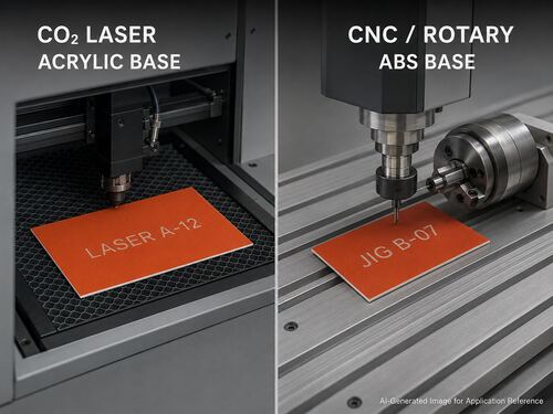 LYS-7003 separate CO2 laser acrylic and CNC rotary ABS tooling identification substrate configurations